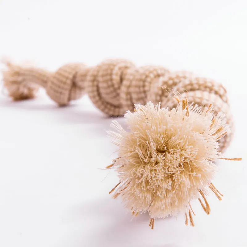 Durable cotton puppy chew dog jute yellow ball hemp rope dog toy