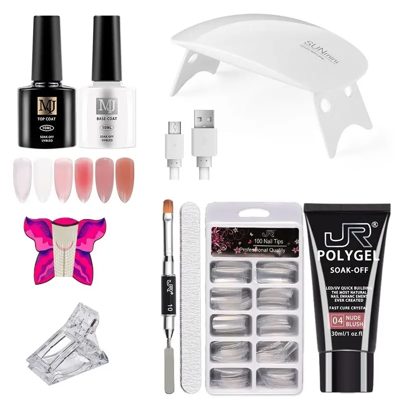 Poly Gel Nail Builder Set Private Label Nail Extension Acrylic Poly Gel Kit With Uv Lamp Brush Tools