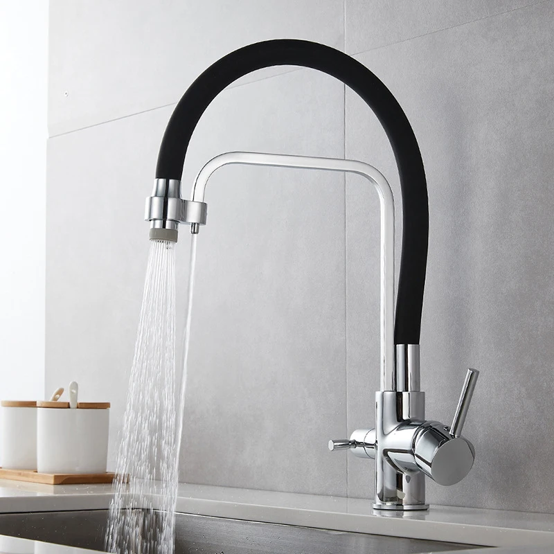 Filter Kitchen Faucet with Drinking Water Faucet, High Arc Pull Down Sprayer Kitchen Faucet, 3 in 1 Sink Cold and Hot Mixer Tap