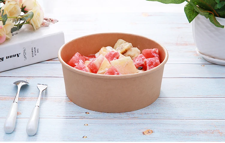 16oz disposable Kraft Paper Salad Rice Noodle Bowl with Lids
