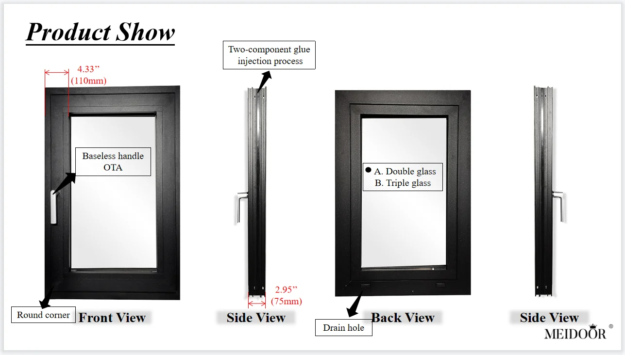 Frame Double&triple Tempered Glass Tilt and Turn Aluminium Windows Soundproof Aluminum Alloy Casement Window for Home Modern