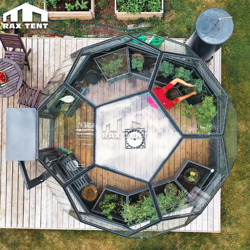 Transparent Glass Igloo Dome Greenhouse Sunroom in Garden