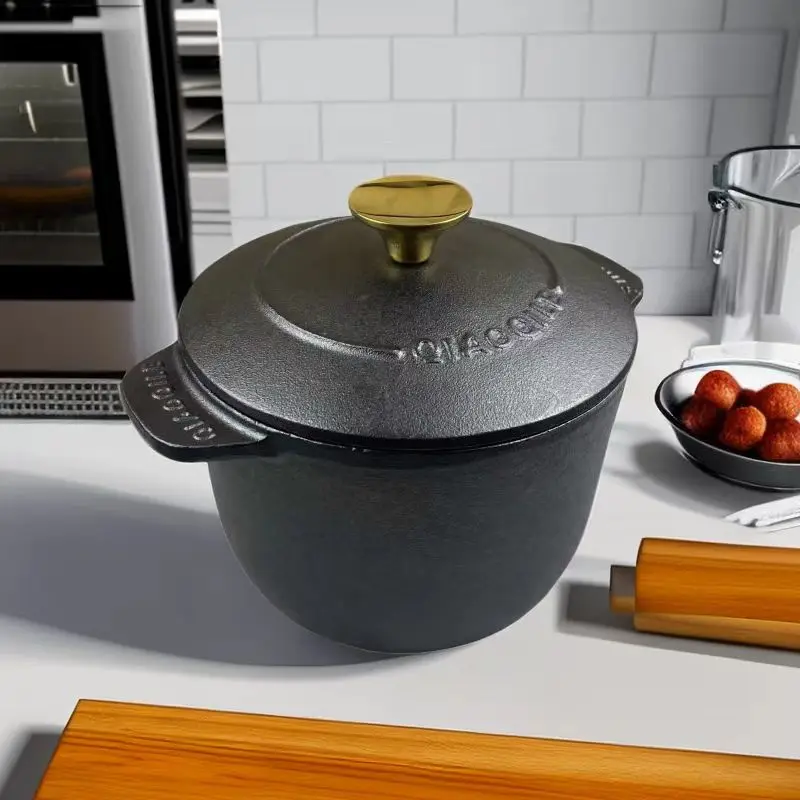 Чугунная кастрюля для тушеного мяса многофункциональная без покрытия мини-чайник риса каша суп с антипригарным покрытием два уха