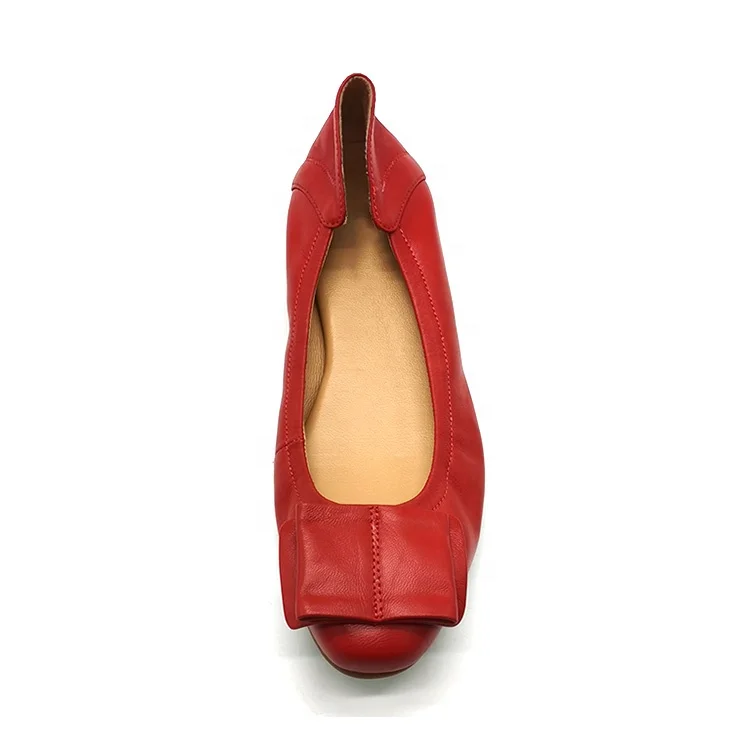 Wholesale guangzhou ladies soft comfort red leather flat shoes with thick sponge