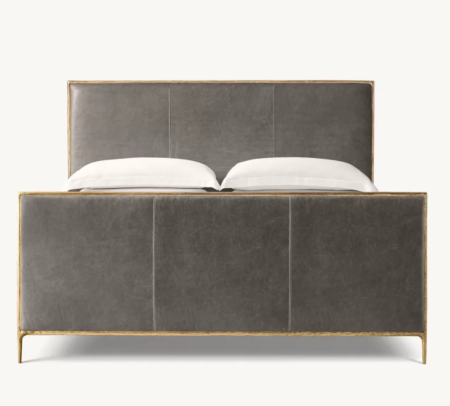 Forged brass leather Panel bed footboard bedroom furniture set indoor furniture sets living room sofa lounger nightstand dresser