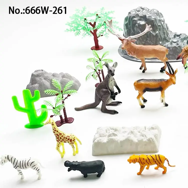 Mini plastic wild animal toys  simulation animal toys set cheap pvc plastic  wild animal toys
