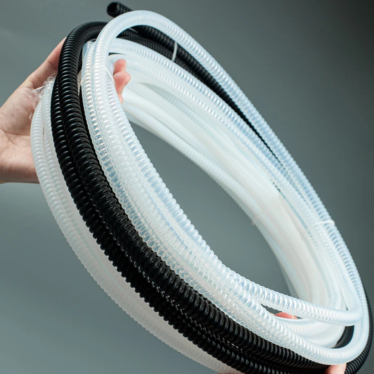 Plastic Conduit Pipe Flexible Ptfe Corrugated Tube Pipe Fittings Teflon Ptfe Spirally Corrugated Hose
