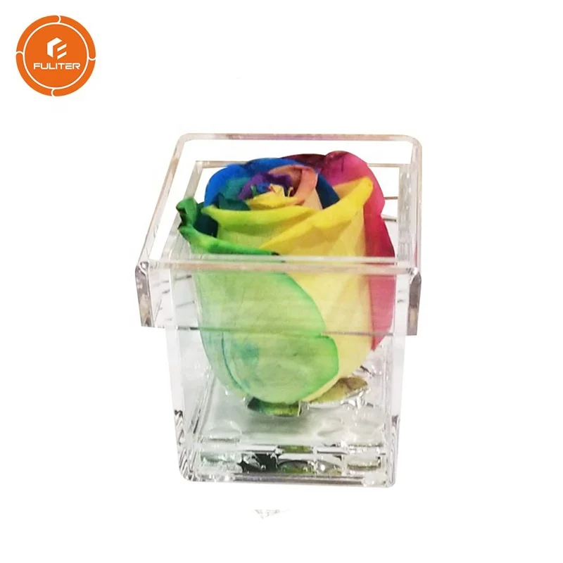 wholesale Personalized Mini Single Clear Small Transparent Preserved Acrylic wedding Flower gift Box