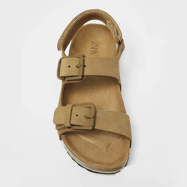 Shoes Manufacturer Custom Logo Boys Girls Little Kid Outdoor With Cork Footbed Flat PU Buckle Strap Sandal
