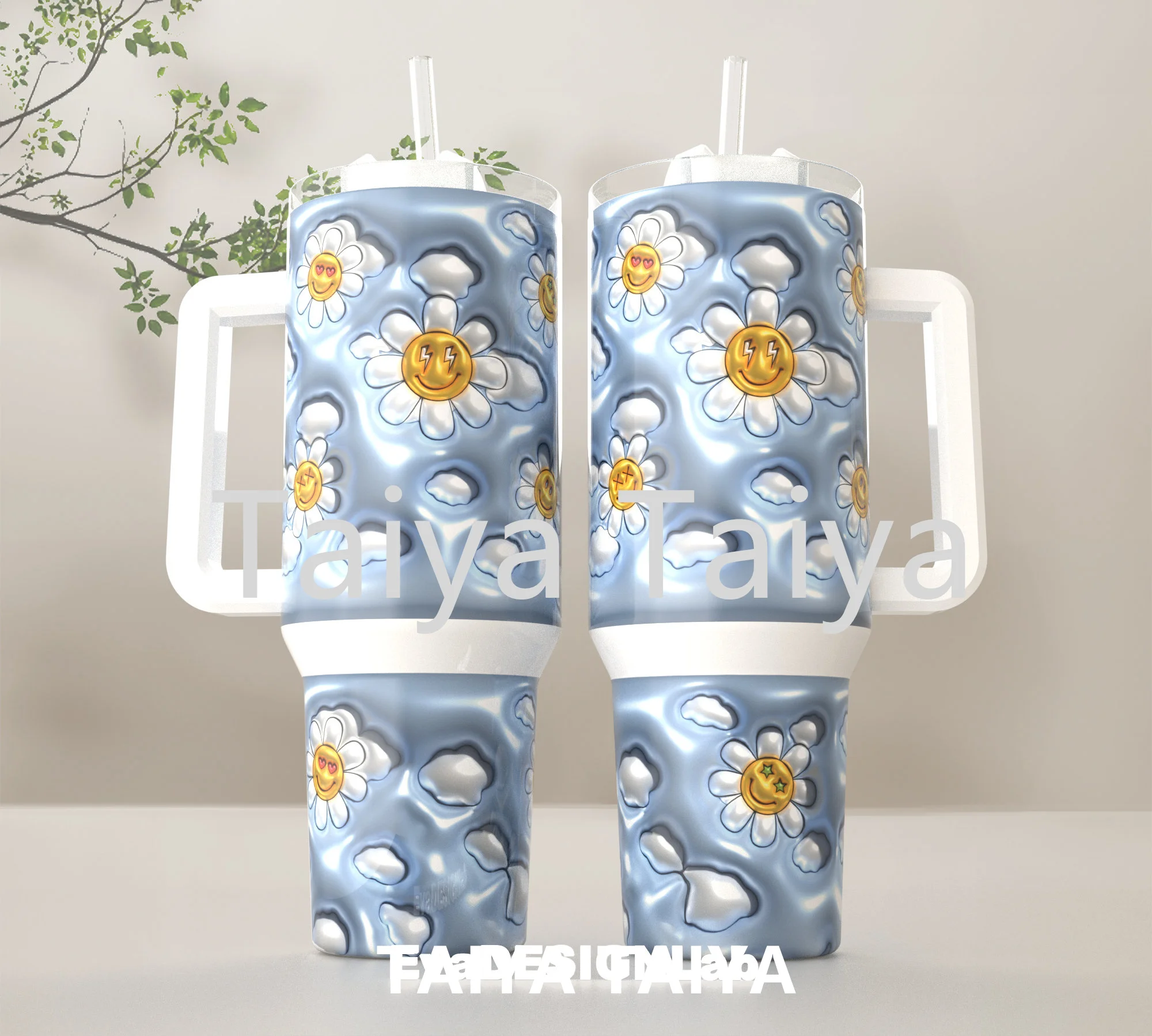 2024 Large Capacity 3D Inflated Puffy 40oz mama football flower tumbler with handle cup double layer cup