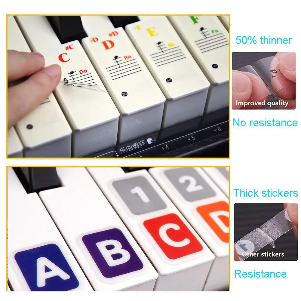 
Custom Logo Piano Keyboard Stickers for 37/49/54/61/88 Keys Removable Piano Key Stickers for Beginners Kids 