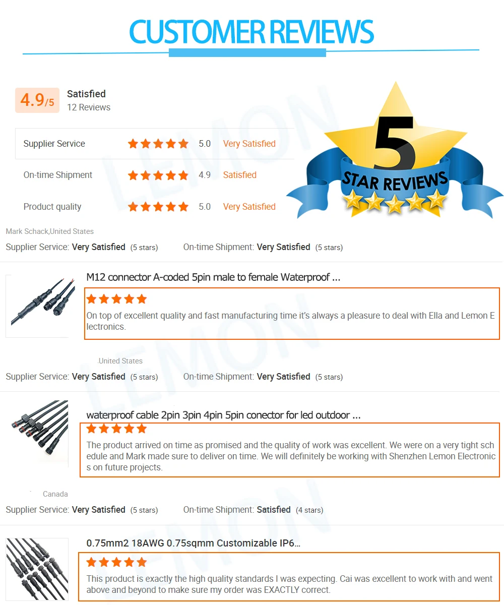 Customized LED  light 4 5 pin aviation plug socket connectors 3pin cable wire circular waterproof m12 connector