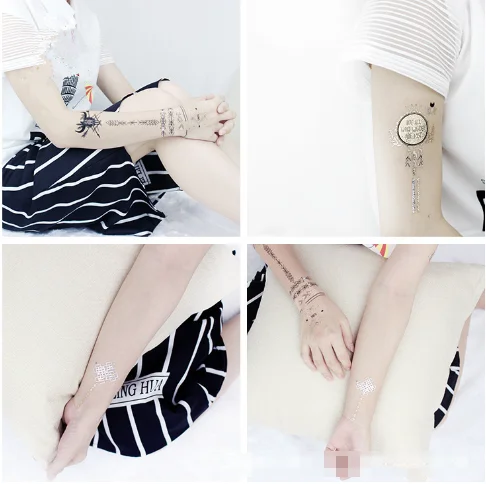 2024 Waterproof European and American hot gold and silver tattoo stickers, tribal totem metal party tattoos