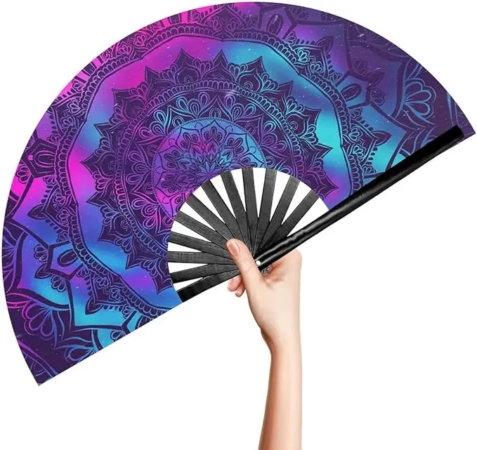 13 дюймов Лидер продаж праздничные Бамбуковые большие вееры атласная ткань индивидуальный вентилятор clack