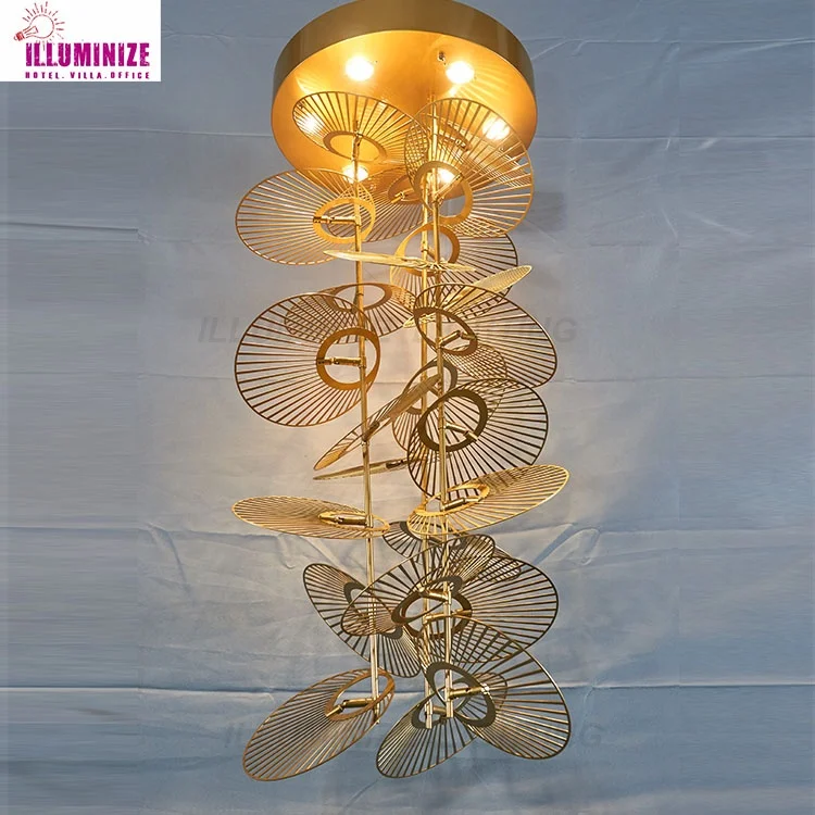 Customized Products Modern Nordic Design Lamps Living Room Decor Industrial Metal Gold Fan Led Chandelier Pendant Lamp