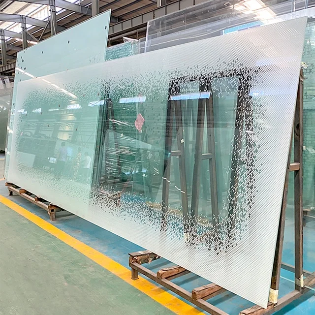 Flat white color tempered Silk screen printing Ceramic fritted glass for commercial building facades