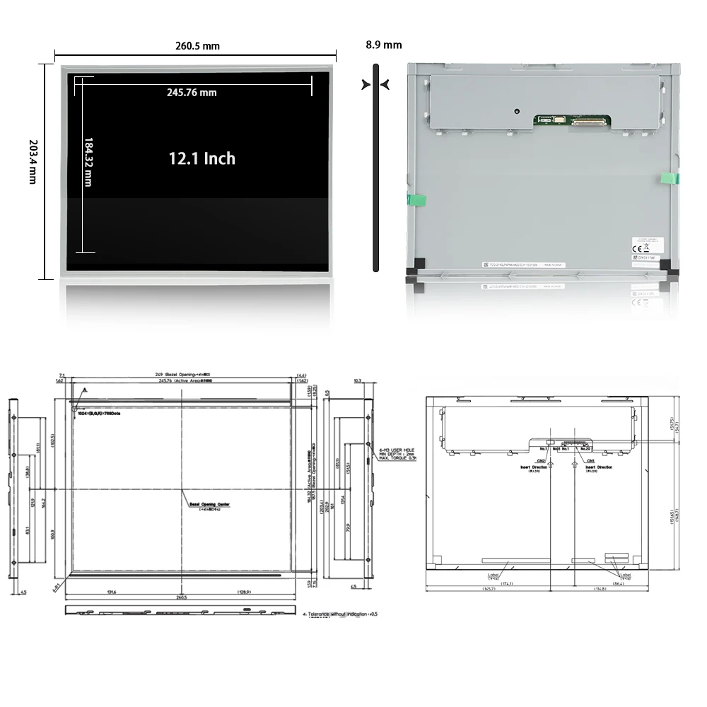 Original Kyocera 12.1' Patient Monitor LCD Panel Wide Temp 1024*768 IPS LCD Screen 12.1 Inch LCD Module