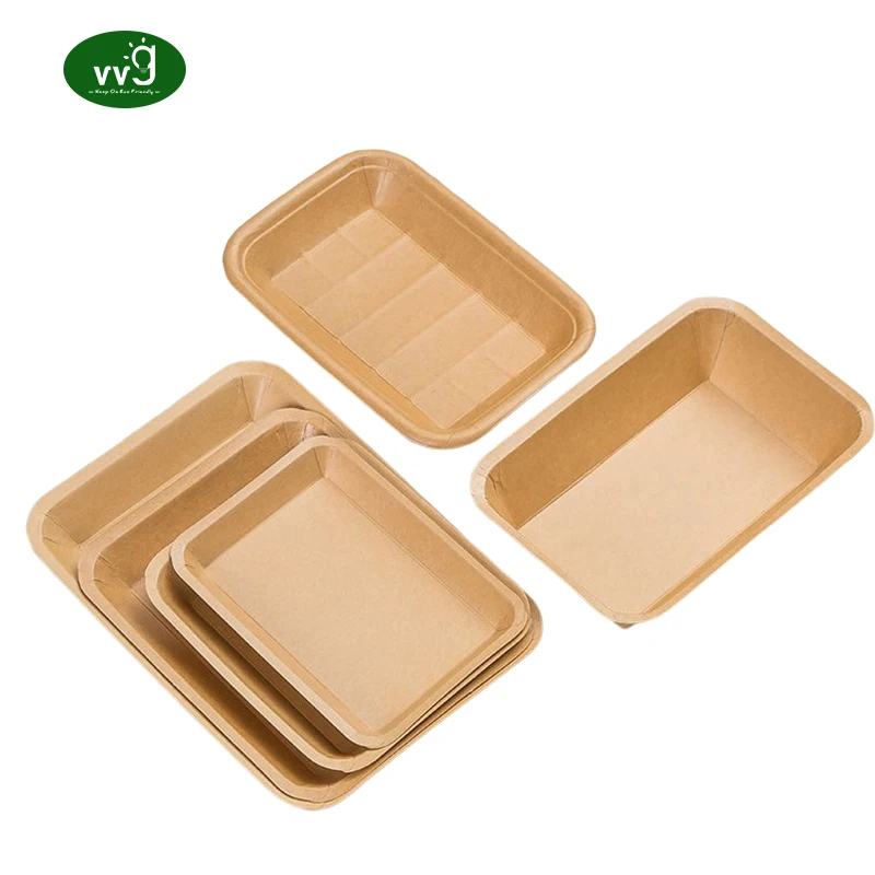 VVG Brown Kraft Paper Food Serving Trays Biodegradable Disposable Food Plate Trays for Party Snacks French Fries BBQ