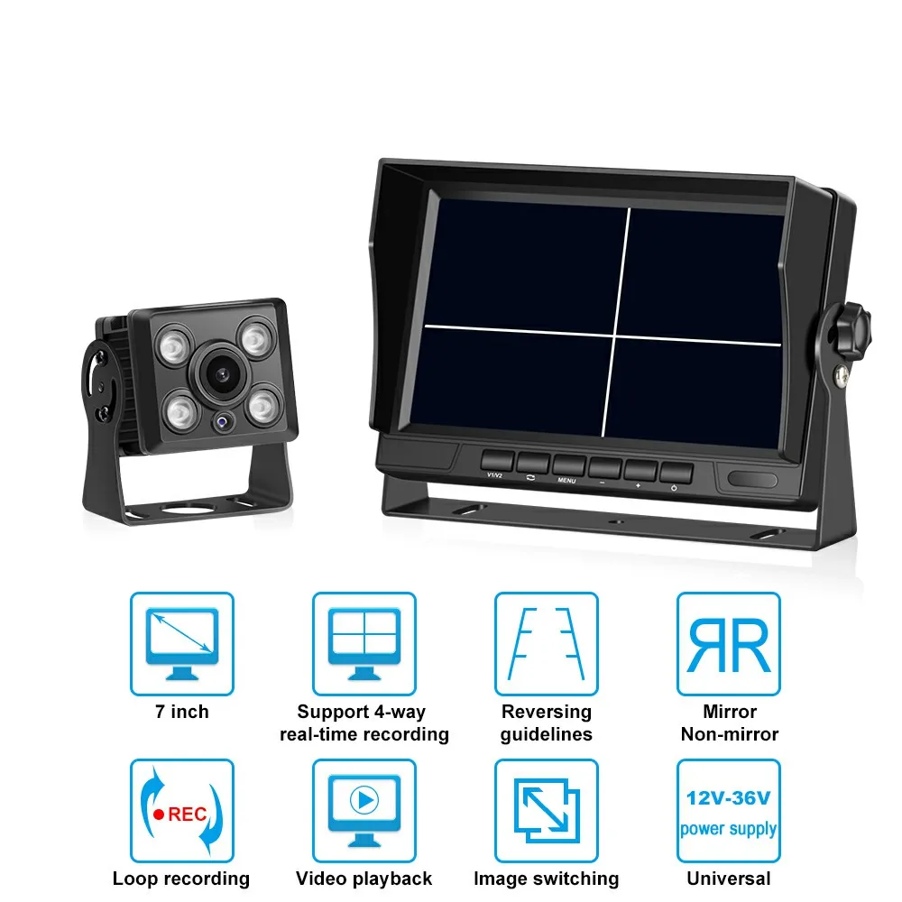 7 inch 4CH Available Bus Truck DVR 1080P IPS Color Monitor RearView IP68 Waterproof Car LCD Monitor