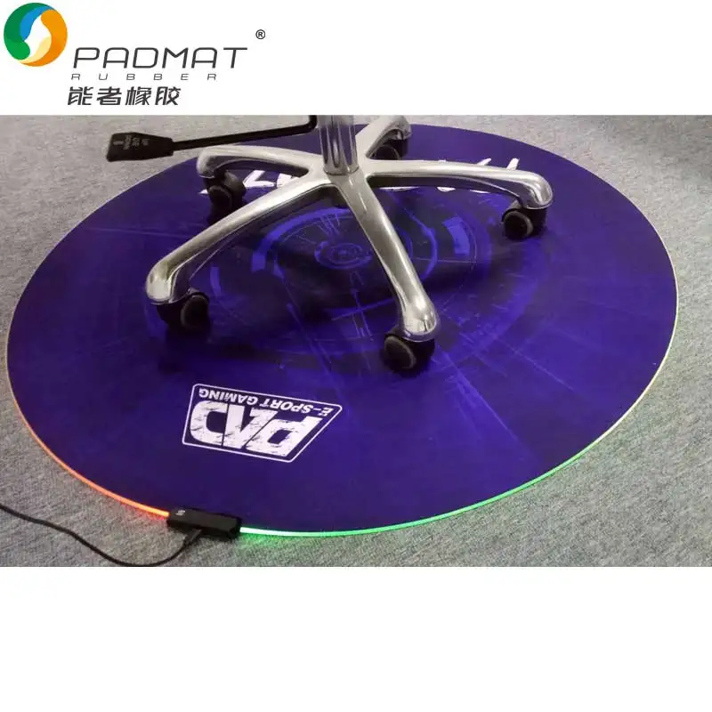 Custom Printed High Quality Rubber  Anti-Slip Round  RGB LED Gaming Chair Mat Office  Chair Mat