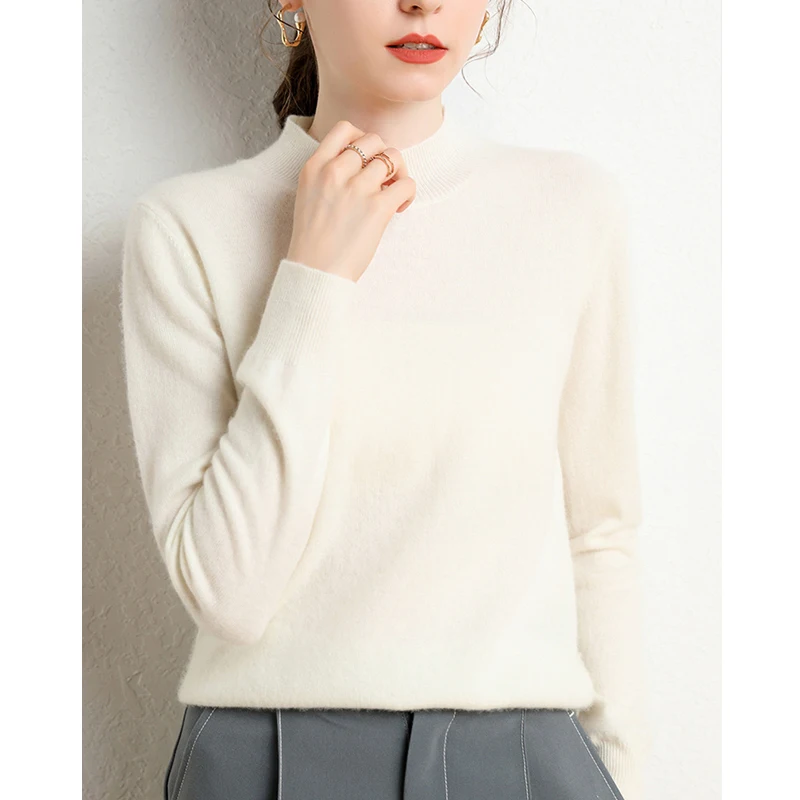 70% Merino Wool 30% Cashmere Sweater Soft Warm Cashmere Knit Ladies Pullover Turtleneck Women Sweater