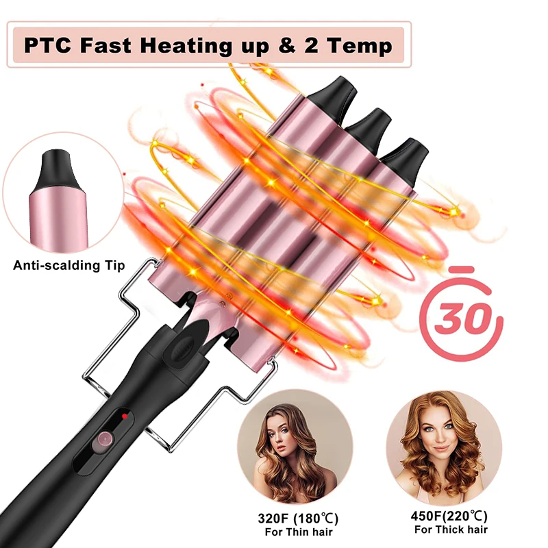 Ulelay Ceramic 3 Barrel multi combo Curling Iron Hair Curler Curling Wand Set 5 in 1 Interchangeable hair Curling Brush