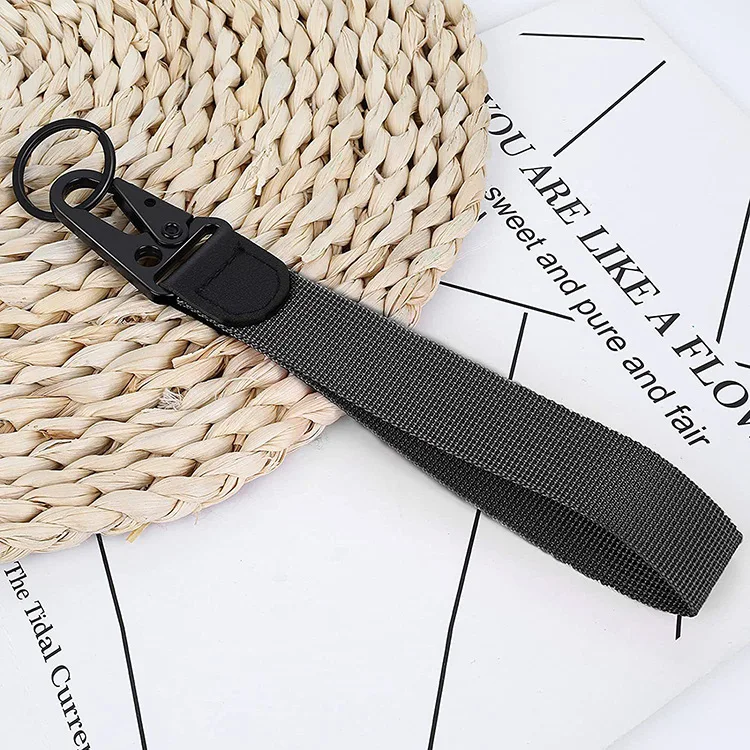Portable Solid Color Nylon Lanyard Carabiner Keychain Accessories Customizable Logo Hand Wristlet Key Chain Holder