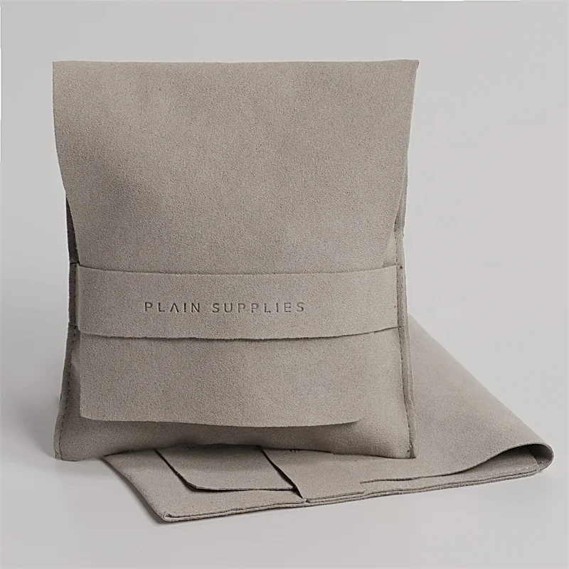 YCX Custom Logo Jewellery Pouch Bag Microfiber Suede Velvet Earring Necklace Snap Button Jewelry Pouch Packaging With Insert Pad