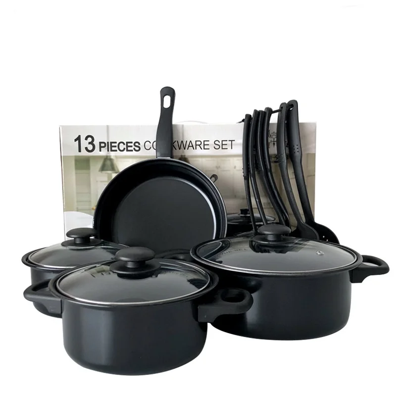 Kitchen 13 Piece Non Stick Cookware Sets Black Pot And Pans Cast Iron Cooking Pot Cookware Set