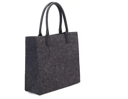 Wholesale printed wool felt bags custom logo dark grey felt tote bag felt shopping bag