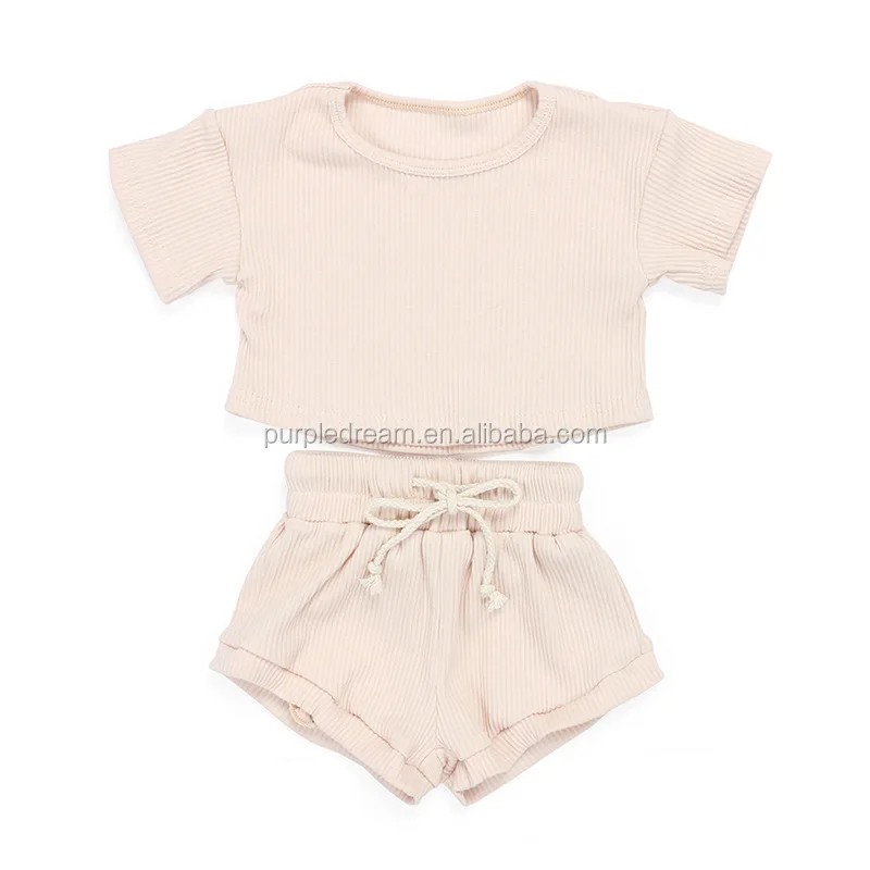 
Удобный Повседневный домашний комплект детской одежды, хлопковые топы с круглым вырезом и шорты, наряды для девочек 