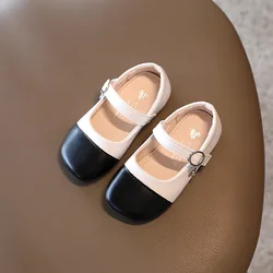 Осень 2021, корейский стиль, кожаные туфли для девочек, детская обувь на мягкой подошве, обувь принцессы для отдыха с квадратным носком для женщин и младенцев