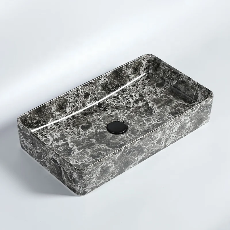 Elegance stone design 2022 table top rectangular face art basin bathroom bath ceramic sink white marble hand wash basin