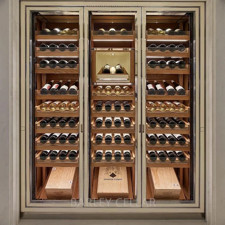 New design wine refrigerator cabinet wine cooler stainless steel frame glass doors with fan cooling system chiller