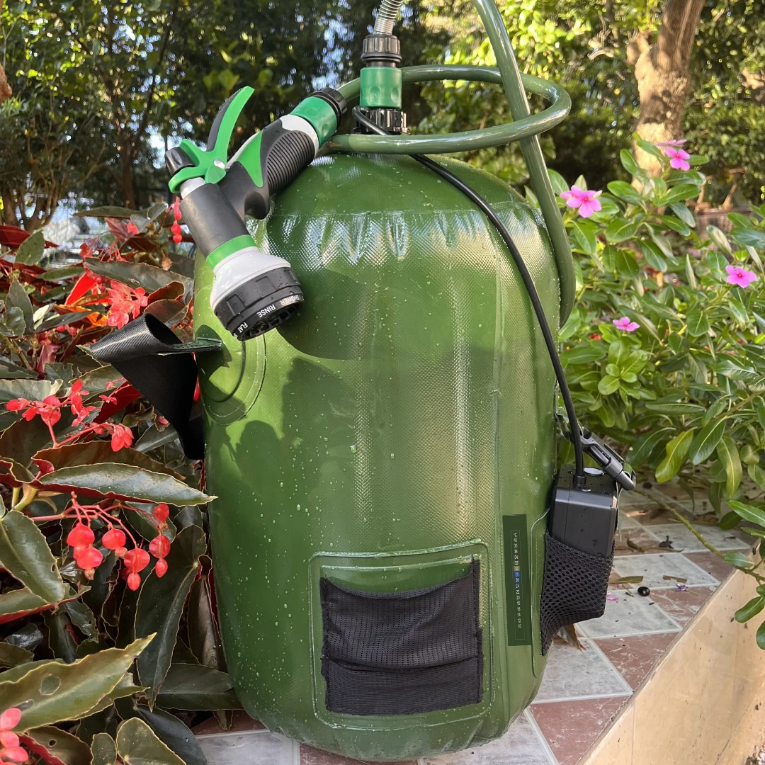 Portable Solar Shower 5 Gallon/20L Solar Heated Camp Shower with Removable Hose and On-Off Switch Interchangeable Shower Head