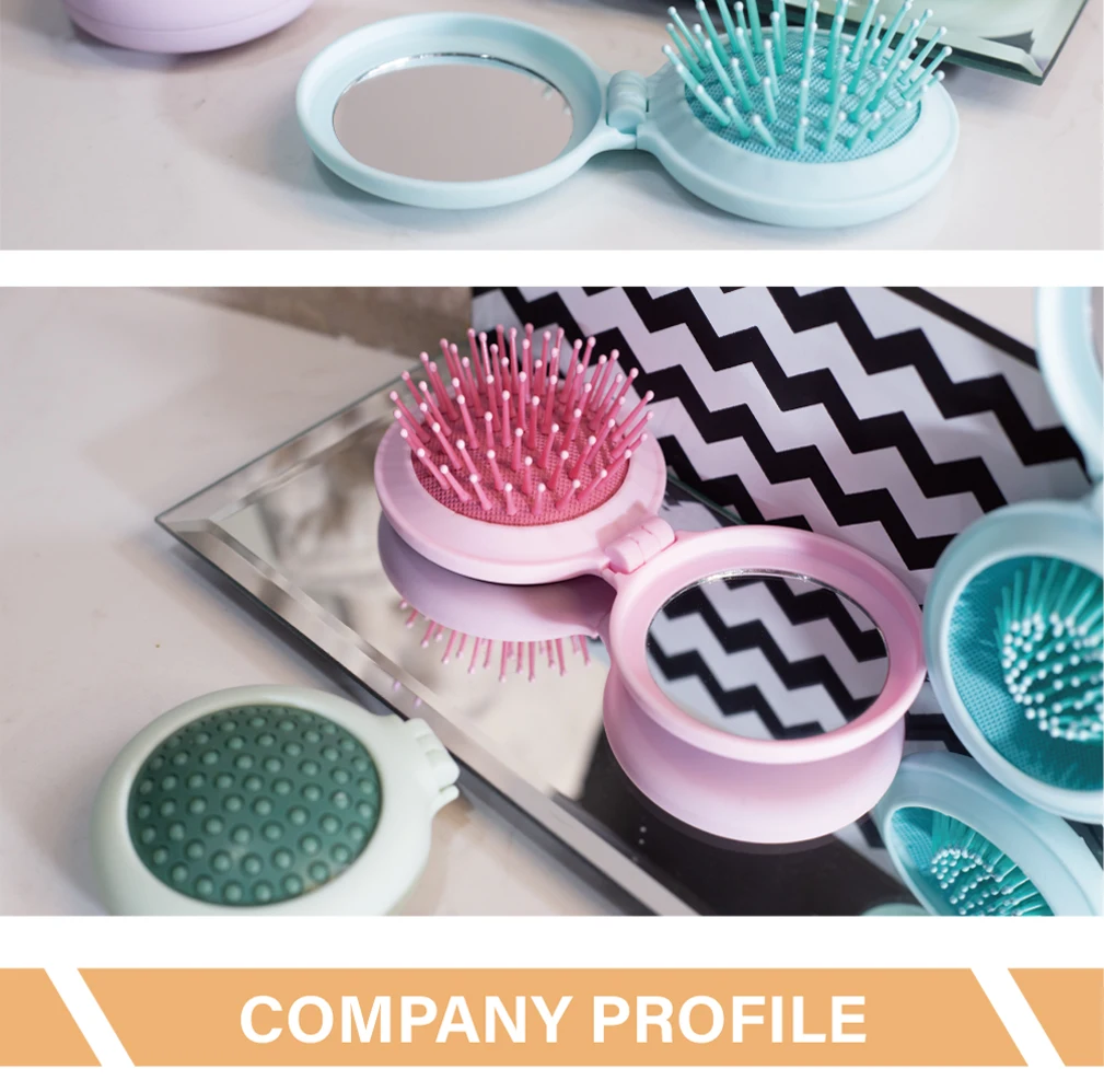 Detangling Hair Combs Mini Folding Pocket Pop-up Hair Brush Personalized Pocket Hair Comb with Mirror Plastic Ionic Round Brush