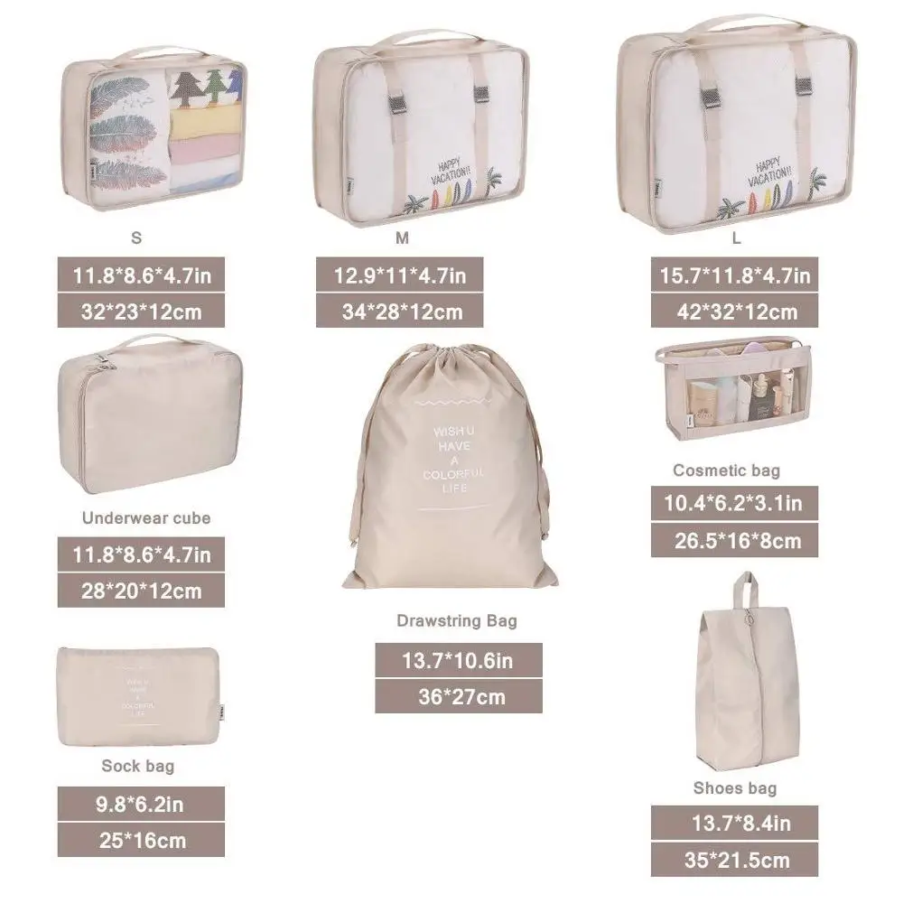 Packing Cubes for Travel 8Pcs Travel Cubes Set Foldable Suitcase Organizer Lightweight Luggage Storage Bag