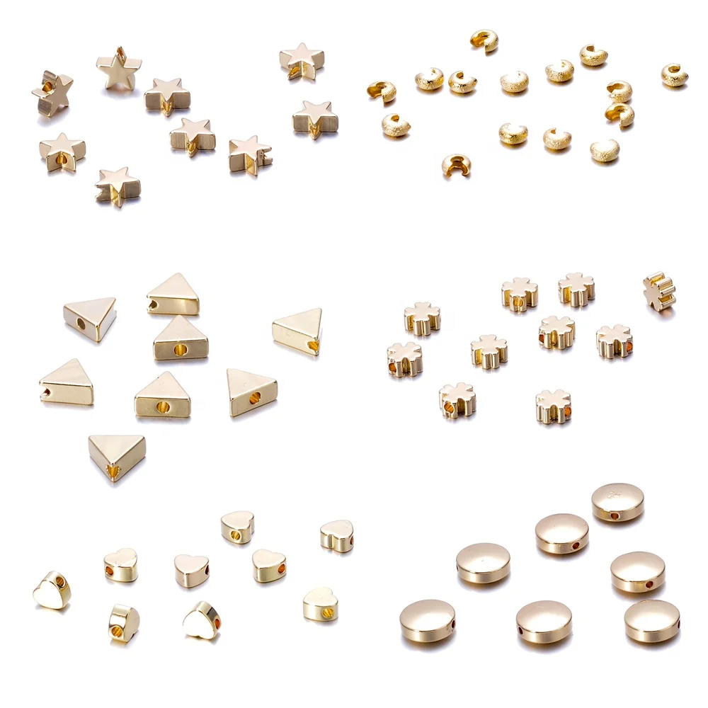 Wholesale Jewelry Making Decorative Necklace Spacer Beads 18K Gold Plated Triangle Heart Metal Brass Beads For Bracelets Making