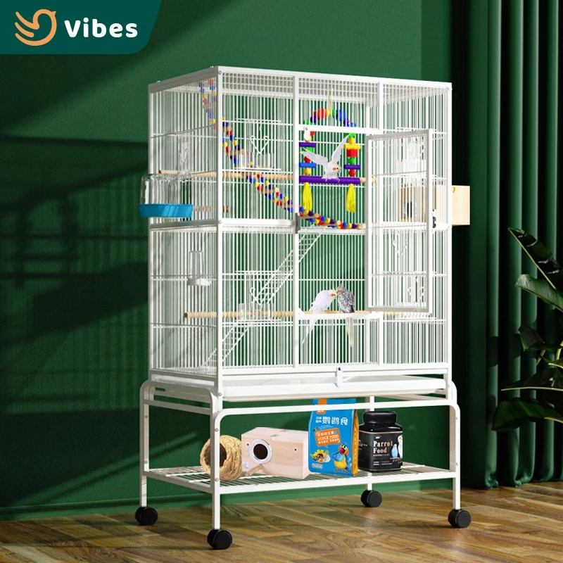 Wholesale Good Viewing 100cm Height Big Bird Cage black White Color Parrot Flight Cage Villa For Birds With Storage Shelf