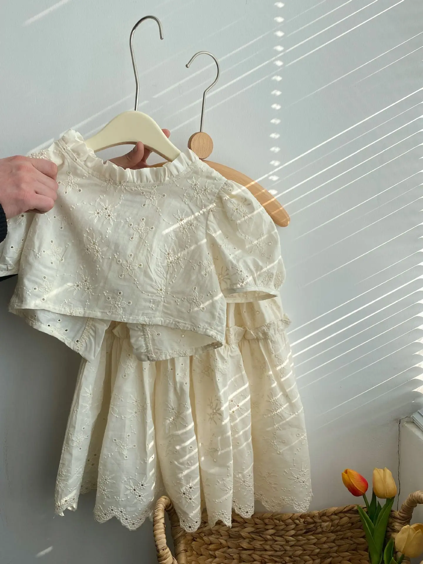 summer 2024 kids wholesale lace two piece skirt set for girls