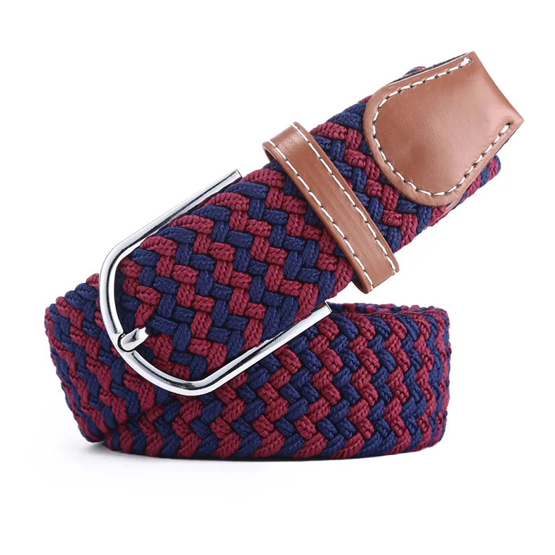 Classic Outdoor Red Sports Women Men Cotton Canvas Stretch Fabric Woven Baseball Golf Braided Elastic Belt