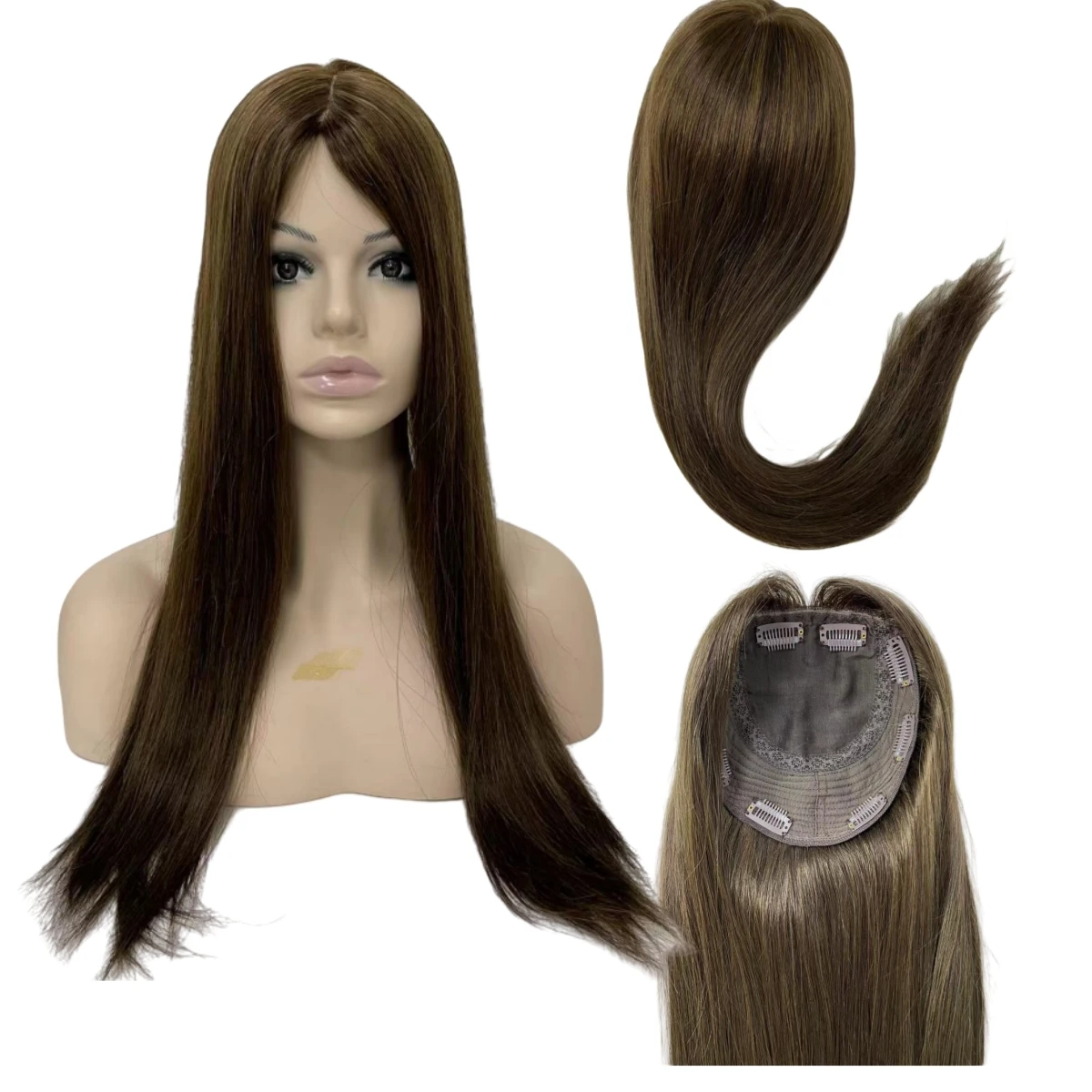 Chinese Virgin Human Hair Silky Straight Ombre Piano Color T#4/8 P T#4/27 4x4 Silk Top Jewish Topper for White Women