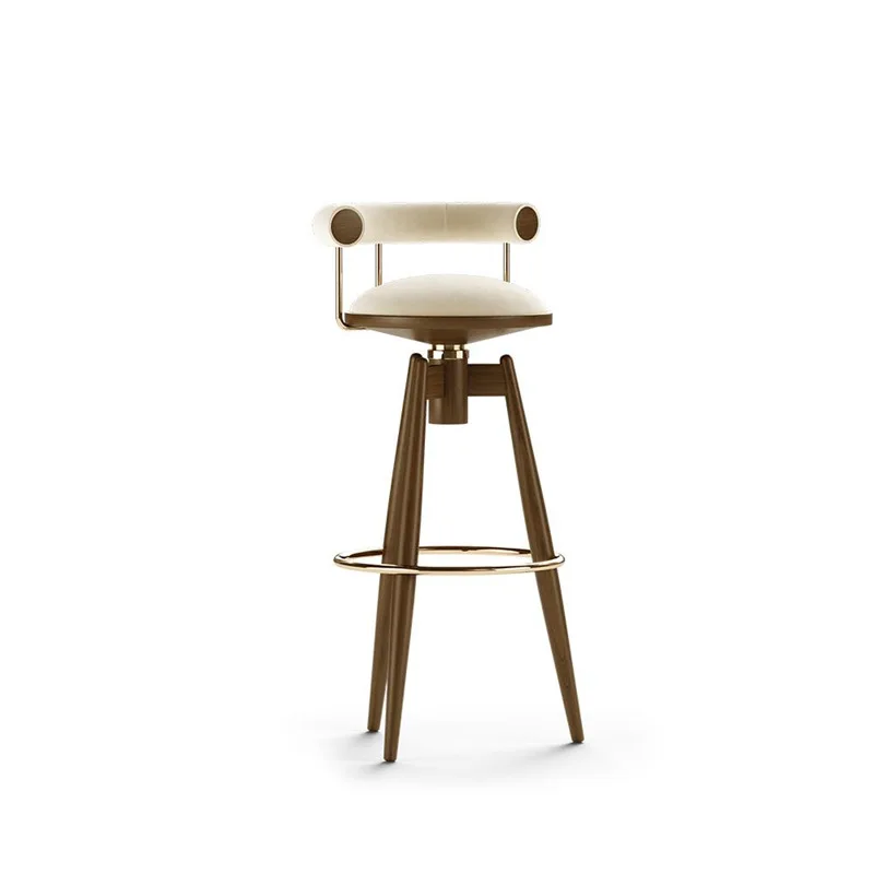 BC105 Nordic high chair black leather and grey wood modern bar stools with back