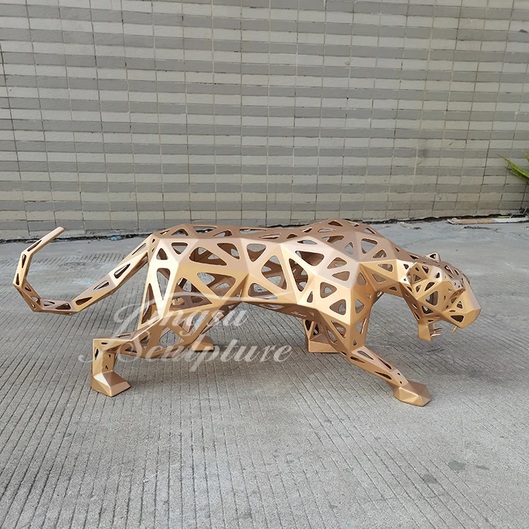 Home decor outdoor use customized section sliver color polishing stainless steel metal panther sculpture