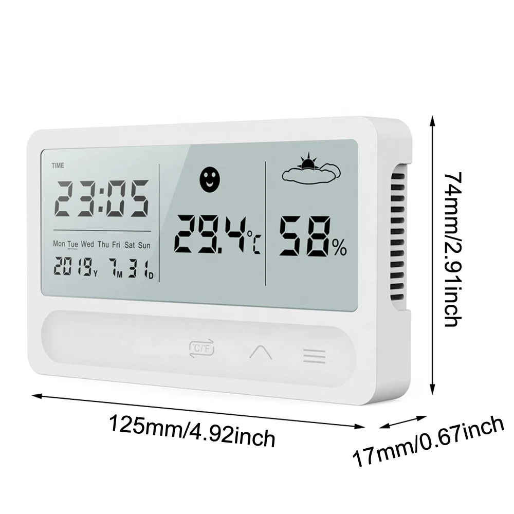 Upgraded Version Plastic Touch Rechargeable Mini LCD Electronic Digital Thermometer Hygrometer With Weather Alarm Clock