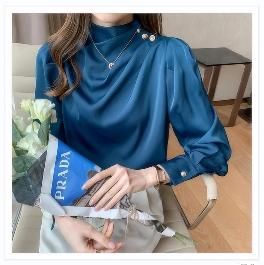 Женские блузки 2024 высококачественного атласа популярные Блузки больших размеров элегантные женские топы и высокого качества