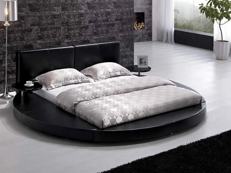 High Quality Luxury Design Pu Leather Round Bed with Led