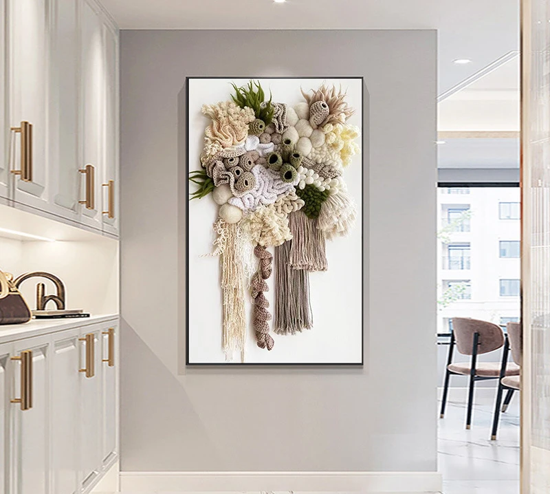 Home Decor Mixed Media Artwork Cotton Thread Knitting 3D Painting Hand Embroidery Luxury Wall Modern Art