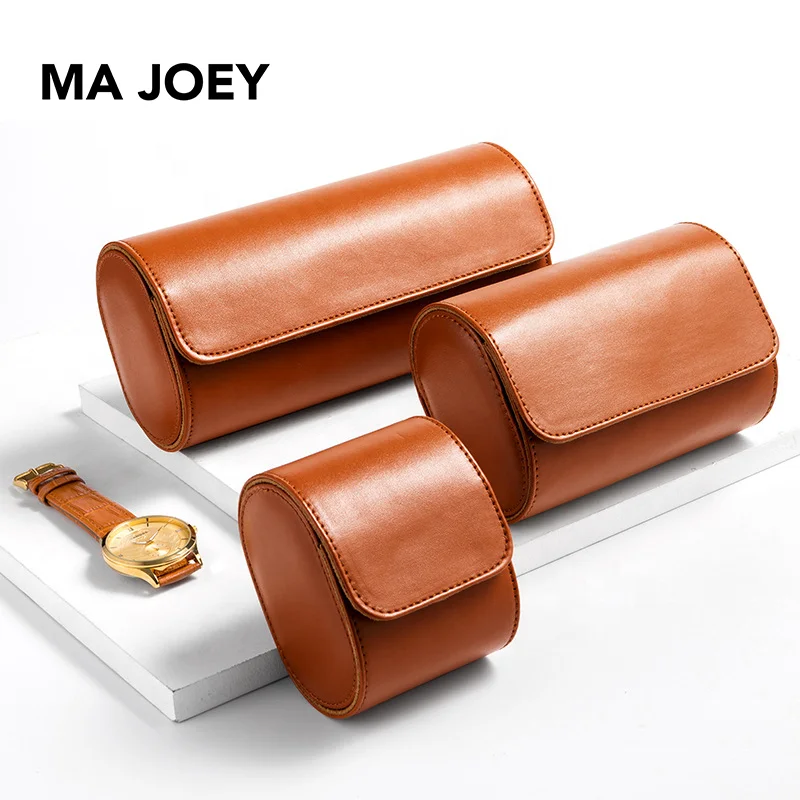 manufacturer PU leather orange watch organizer watch roll Handmadewatch case