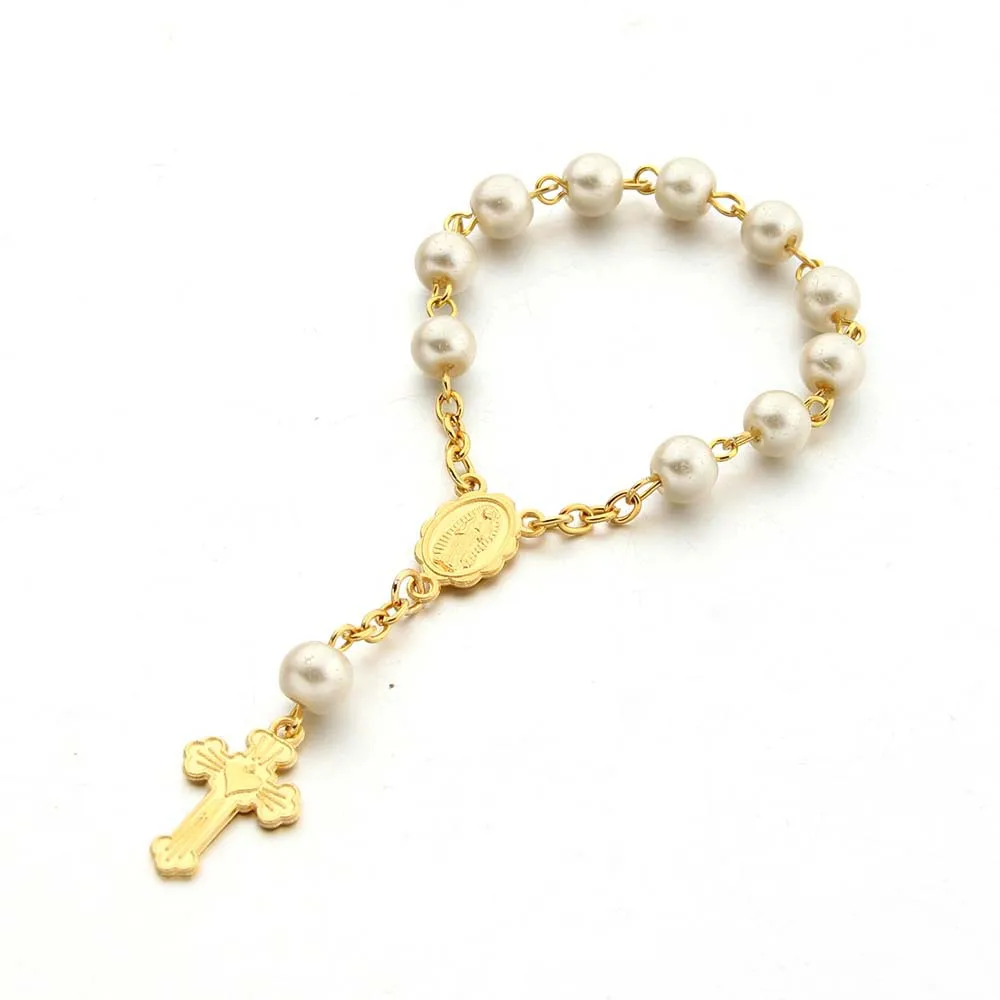 Wholesale glass pearl Gold Plated Catholic Pray Rosary Bracelet Child Religion Mini Beaded Chain Jesus Christian Rosary Bracelet
